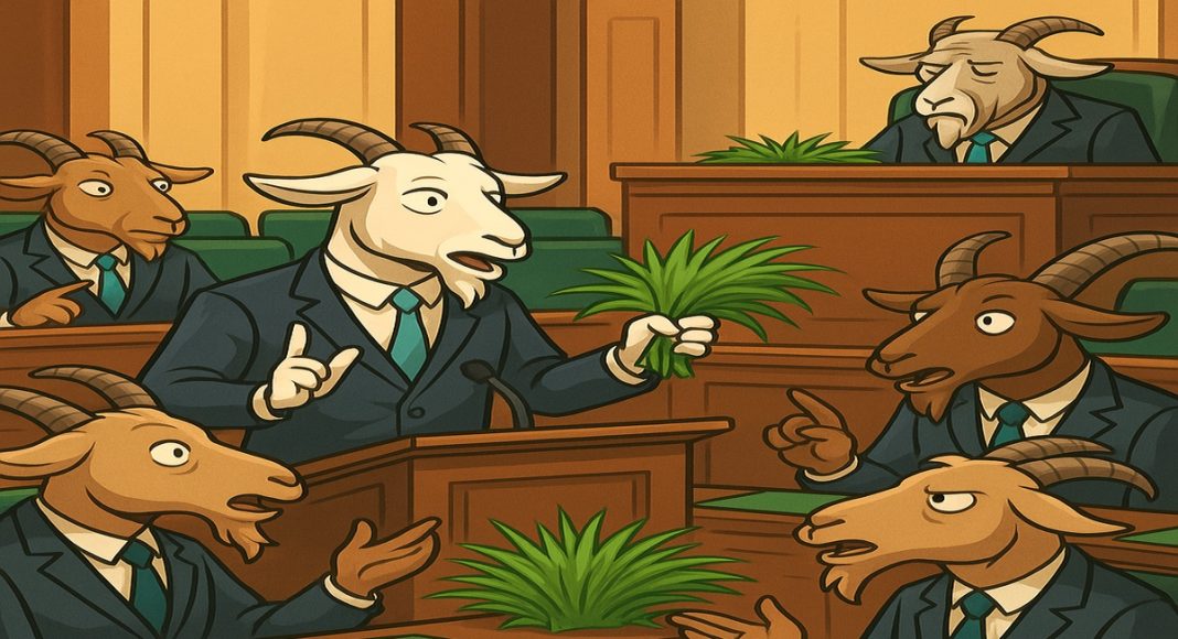 Parliament of Goats debating grass in the Republic of Uncommon Sense