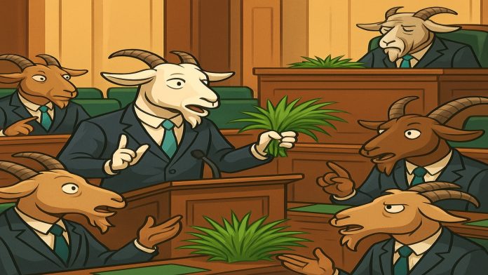 Parliament of Goats debating grass in the Republic of Uncommon Sense
