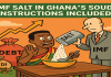 IMF Ghana satire cartoon — IMF pouring salt in Ghana’s soup, symbolizing inflation, debt, and protests