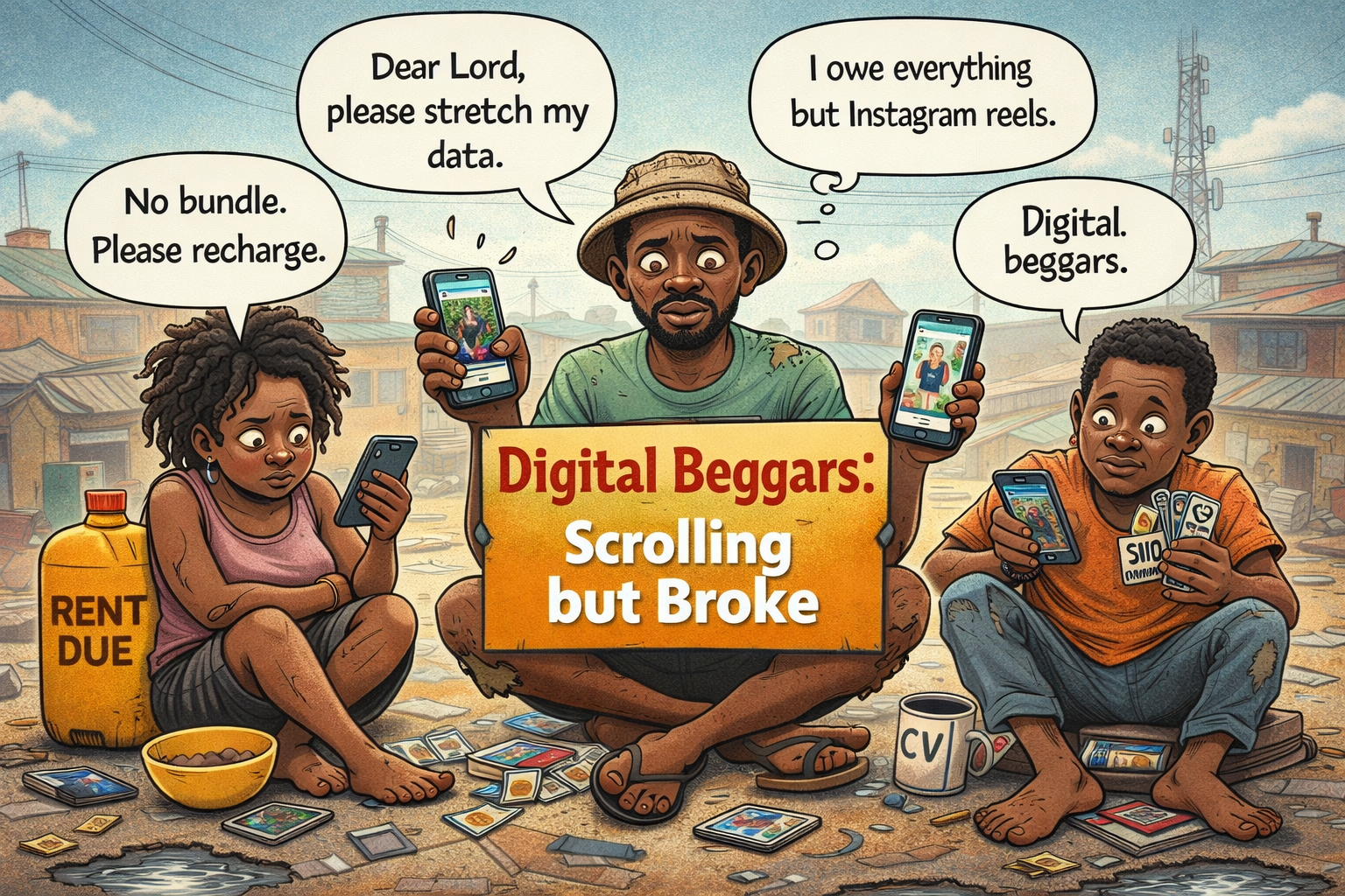 digital beggars scrolling but broke in Ghana