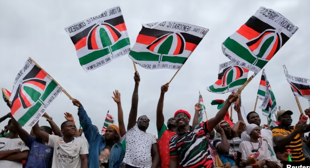 NDC foot soldiers celebrating election victory in Ghana political rally