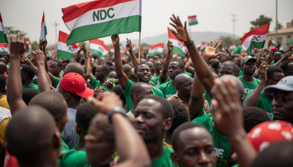 NDC foot soldiers waving party flags during Ghana political rally