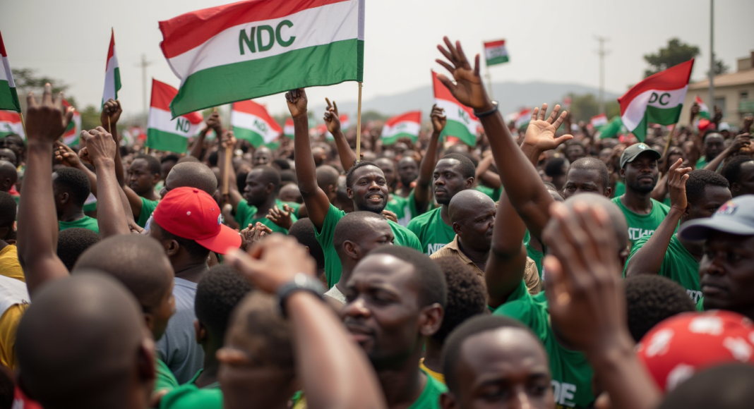 NDC foot soldiers waving party flags during Ghana political rally