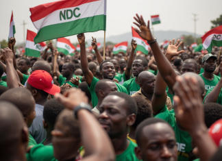 The Antelope Problem: Why NDC Foot Soldiers Are Asking Hard Questions After Victory NDC foot soldiers waving party flags during Ghana political rally