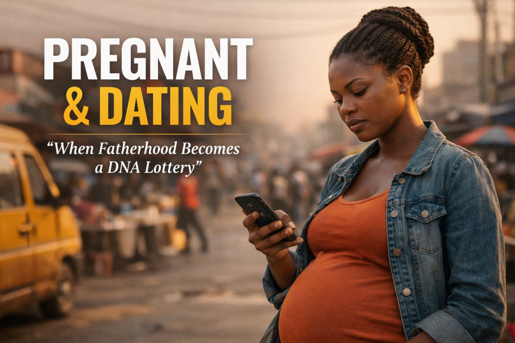 Pregnant and Dating in Ghana showing a pregnant woman reflecting on modern relationships and fatherhood responsibility