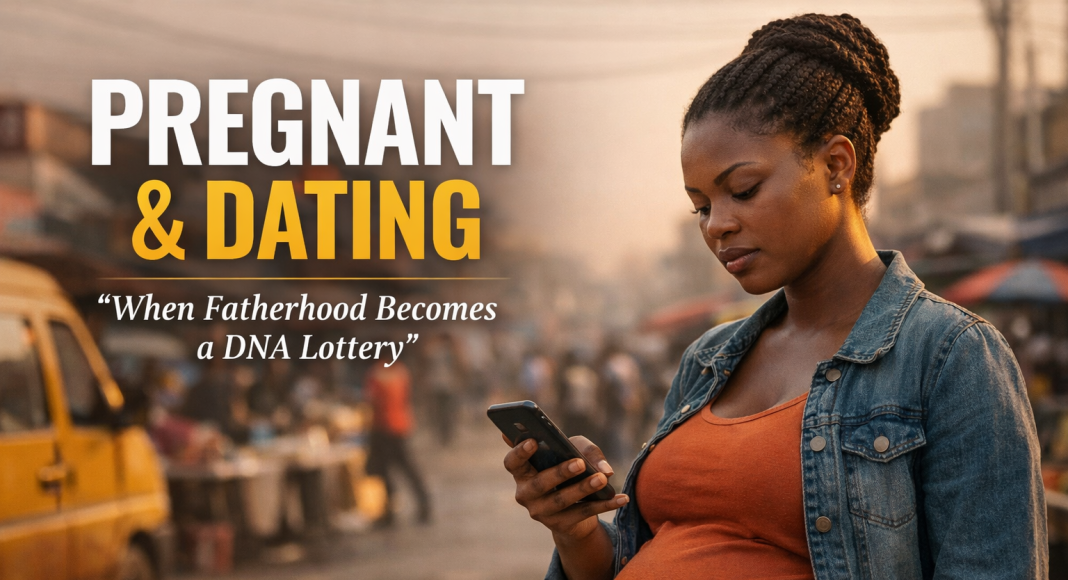 Pregnant and Dating in Ghana showing a pregnant woman reflecting on modern relationships and fatherhood responsibility