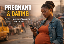 The Rise of “Pregnant and Dating”: A Social Crisis We Pretend Not to See Pregnant and Dating in Ghana showing a pregnant woman reflecting on modern relationships and fatherhood responsibility