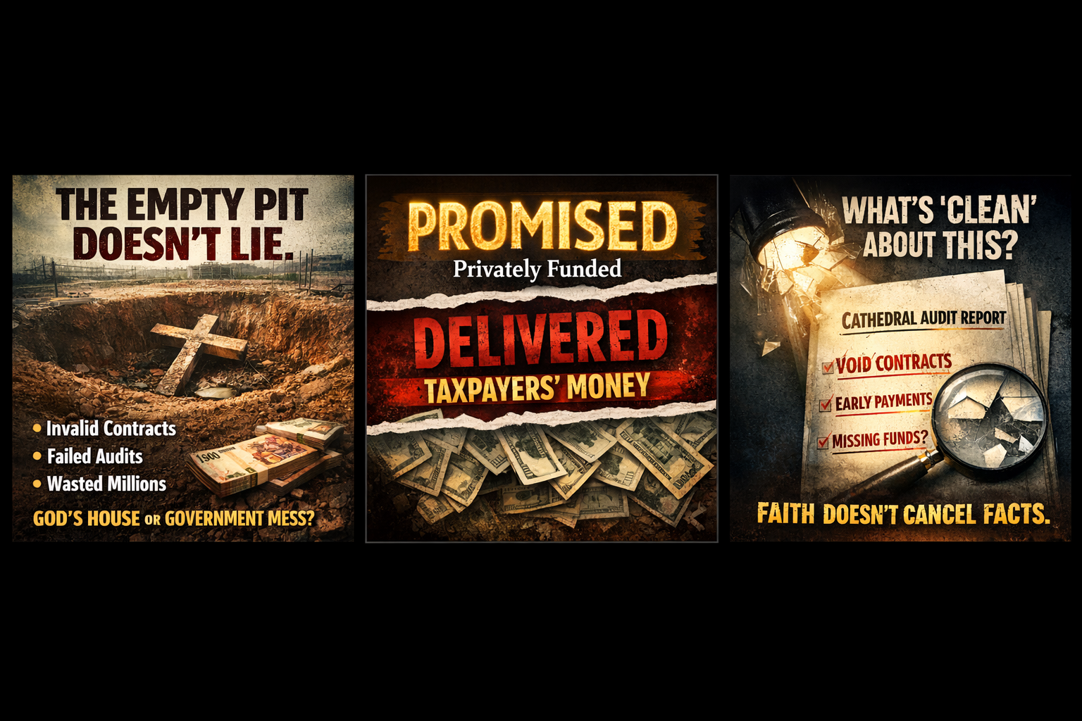 National Cathedral audit Ghana debate showing the empty project pit in Accra