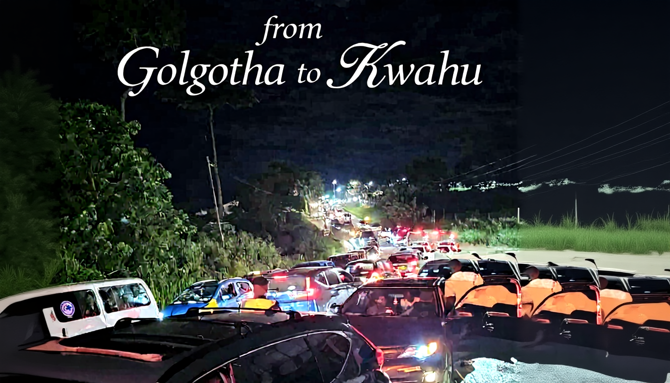 Heavy Easter traffic at night on the road to Kwahu in Ghana