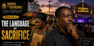 The Language of Sacrifice | Thieves of the Cathedral The Language of Sacrifice – Episode 6 of Thieves of the Cathedral, featuring Mama Grace and Kojo Mensah as the Cathedral's influence spreads through Adomkrom.